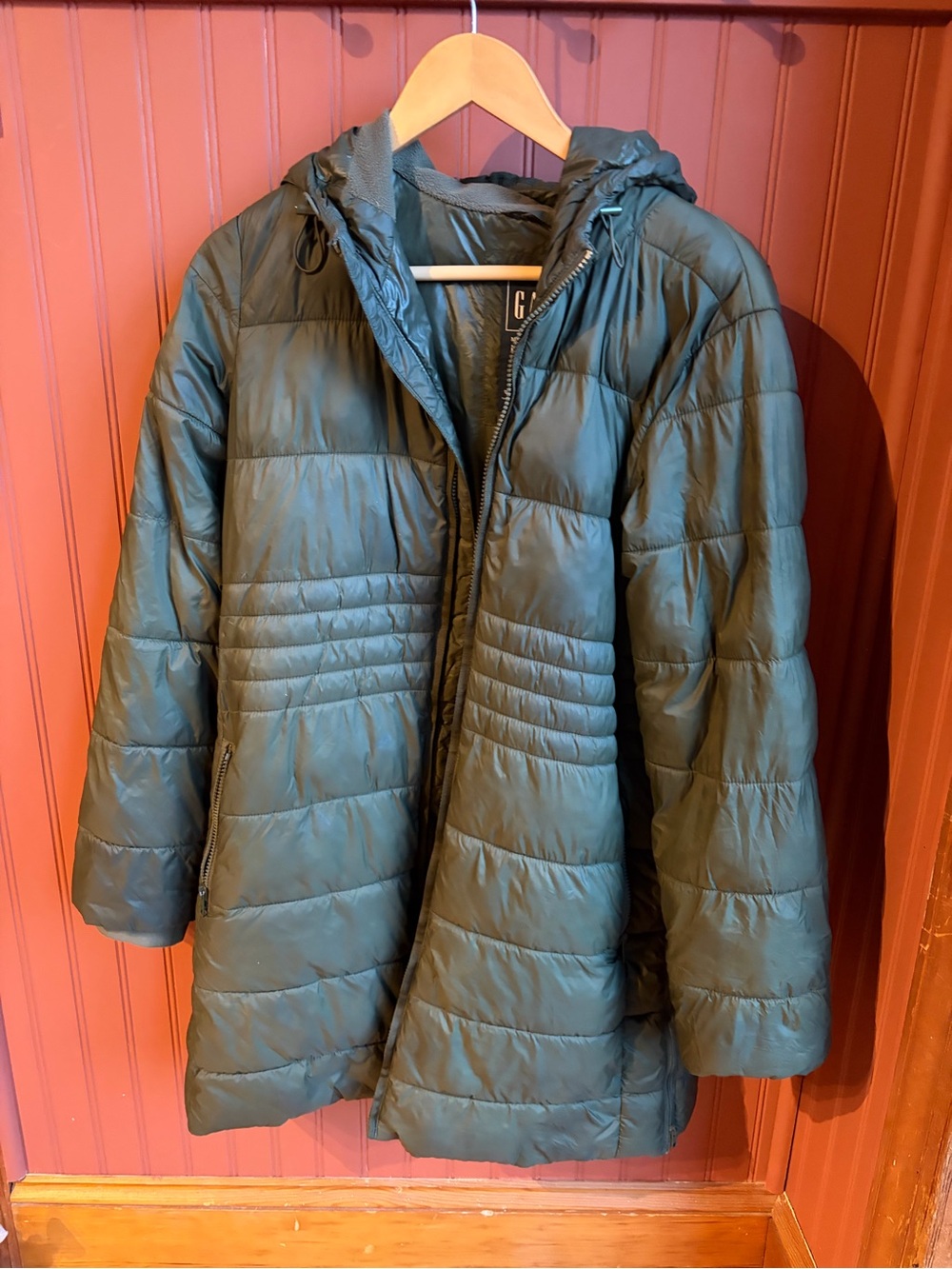 Gap Maternity Green Hooded Puffer Coat with Side Zip